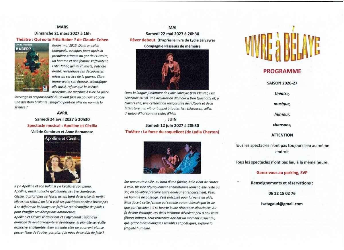 Programme des spectacles : "Vivre à Bélaye"