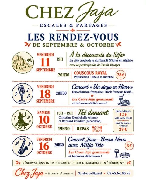 Les rendez-vous de septembre et octobre chez Jaja - Escales & partages