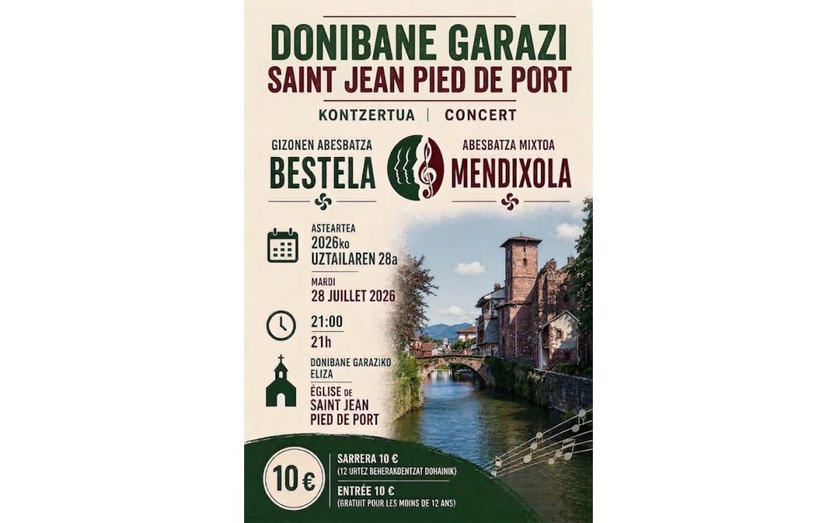 Concert : choeurs basques d'hommes Bestela et choeurs mixtes Mendixola
