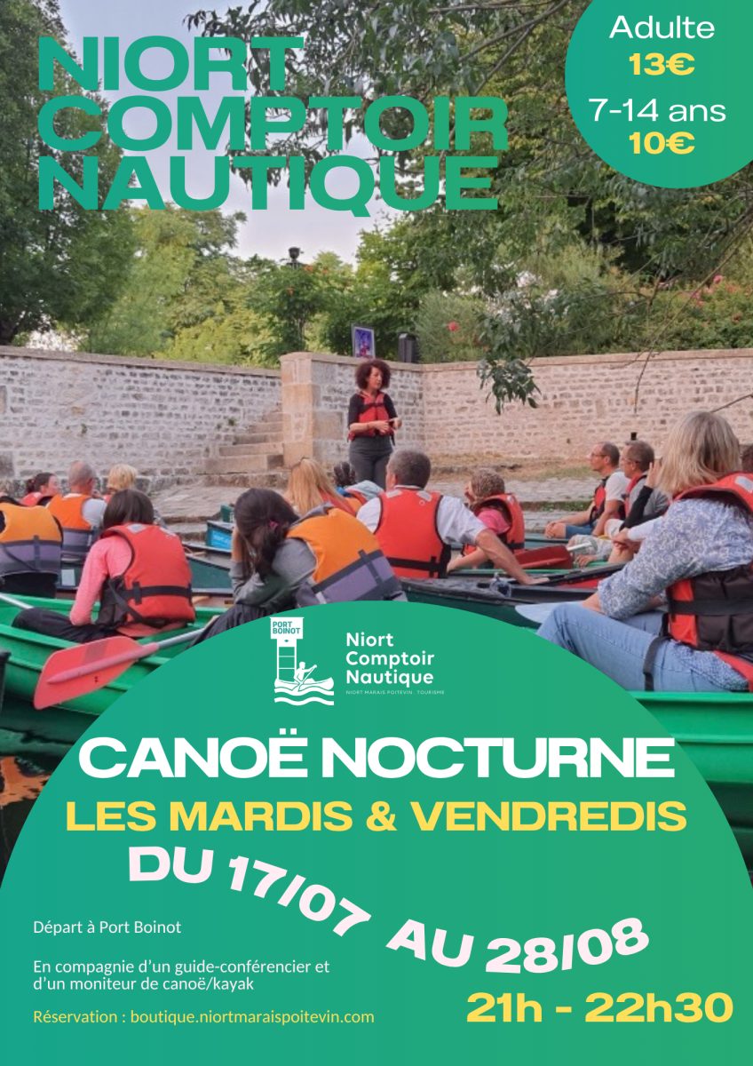Visite guidée nocturne en canoë à Niort Comptoir Nautique