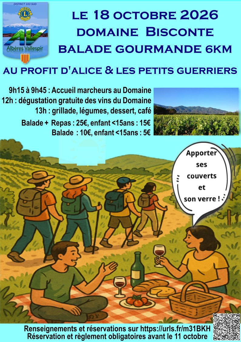 BALADE GOURMANDE AU PROFIT DE L'ASSOCIATION "ALICE ET LES PETITS GUERRIERS"