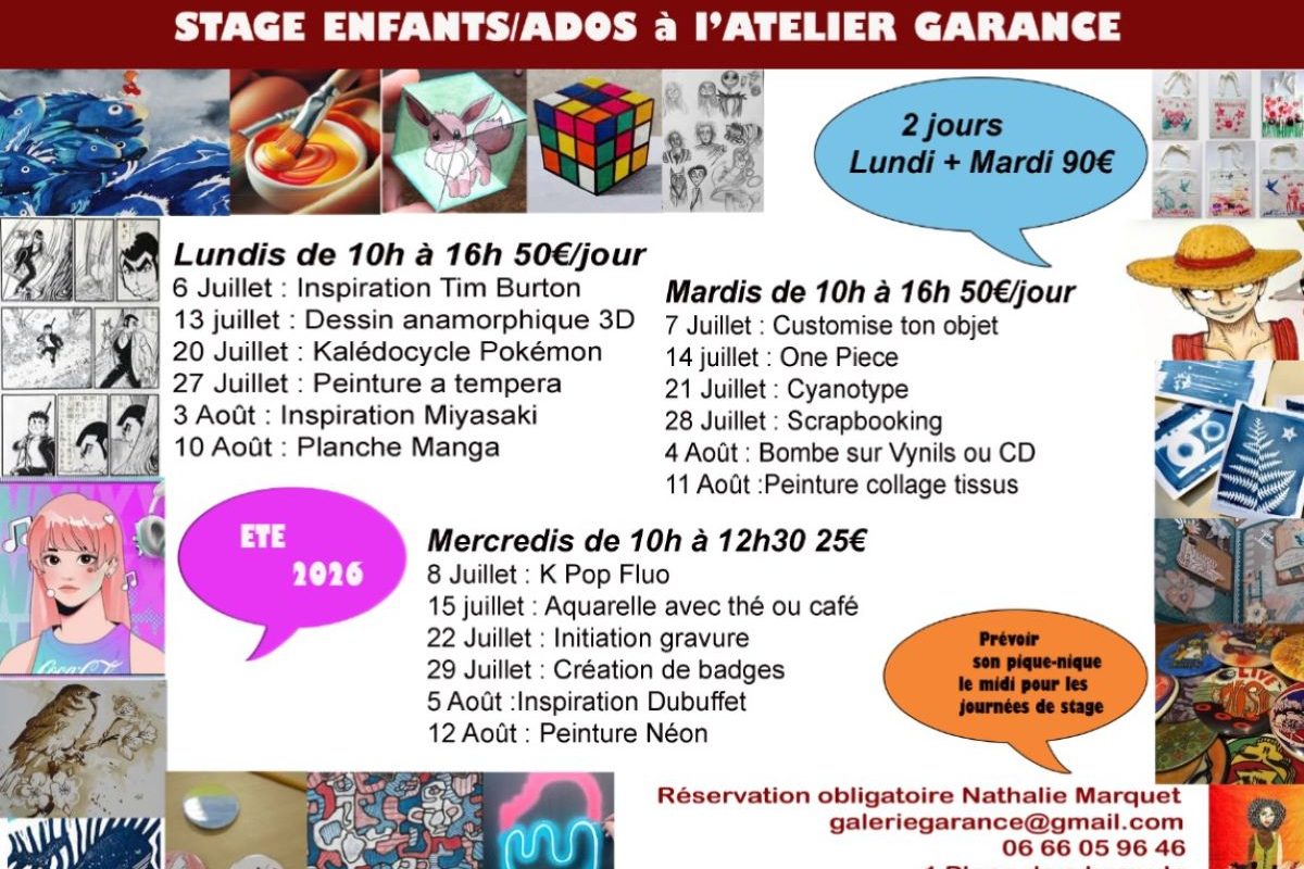 Stages d'été à l'Atelier Garance