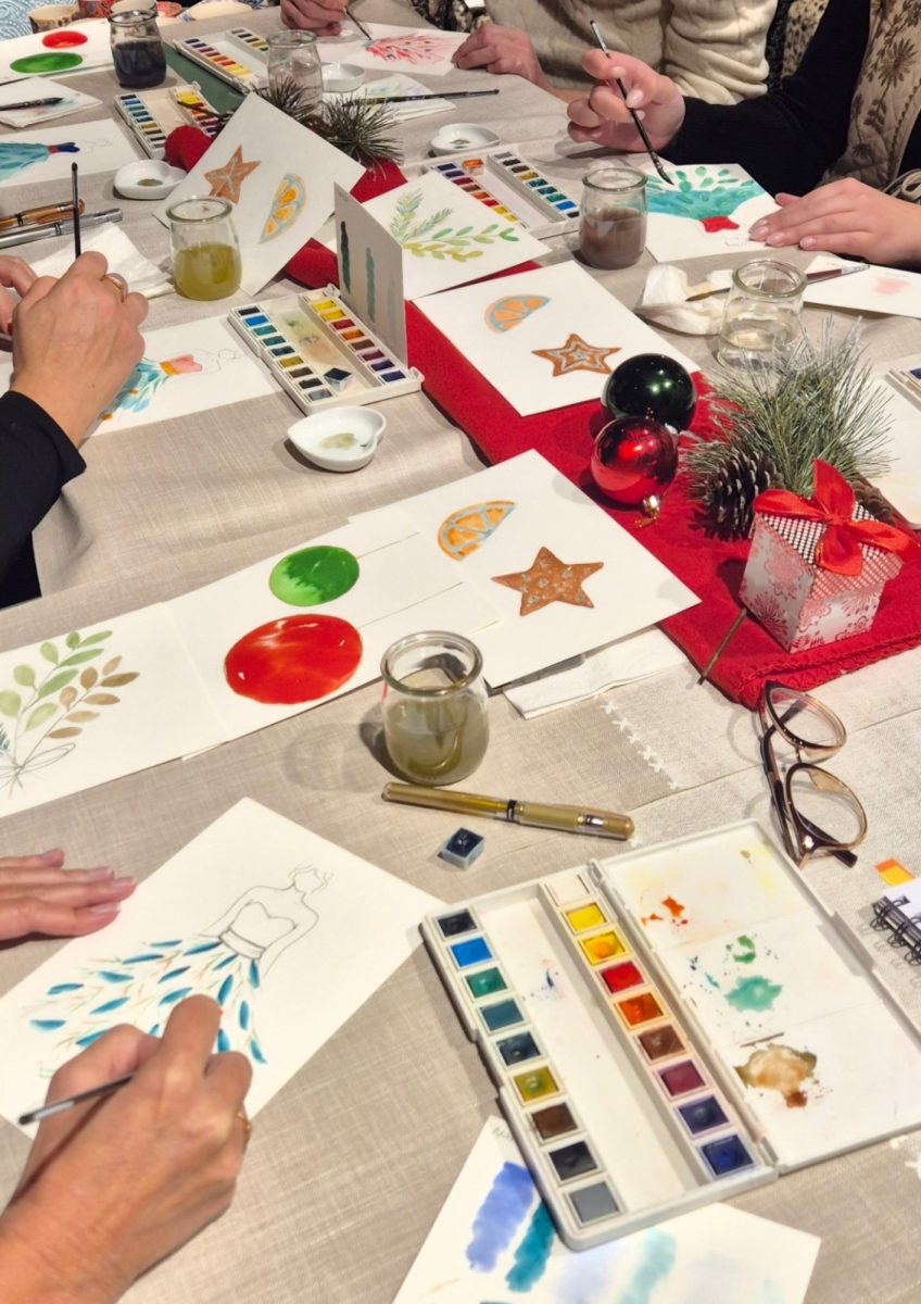 Atelier aquarelle de Noël au restaurant Alma à Chantilly