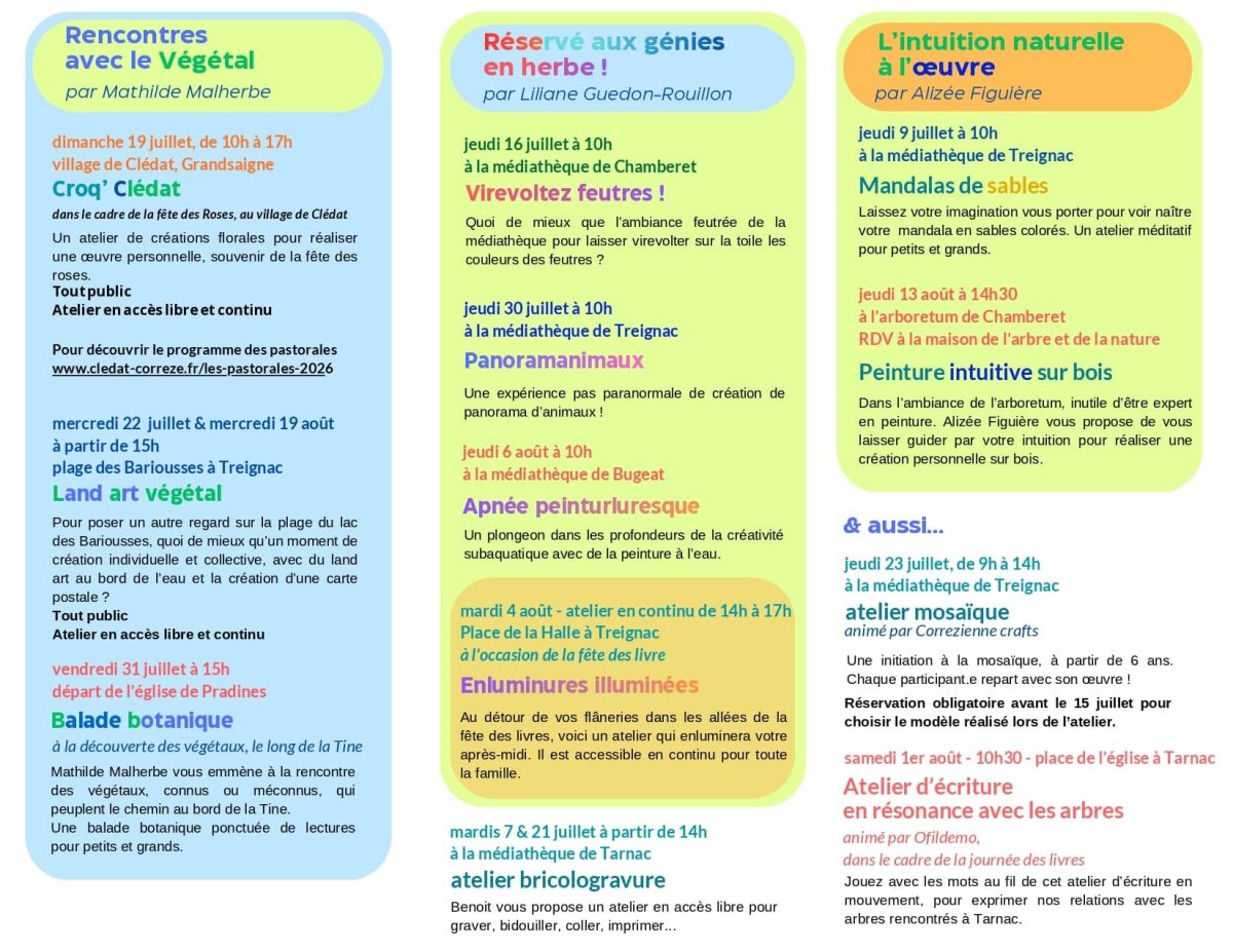 Programme d'été de la Médiathèque Vézère Monédières Millesources